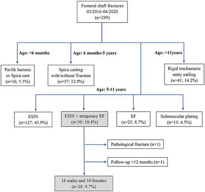 Elastic Stable Intramedullary Nailing and Temporary External Fixation for the Treatment of Unstable Femoral Shaft Fractures in Children Aged 5-11 Years Old: A Retrospective Study of 28 Cases